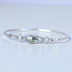 Sterling Silver Mexico Abalone Shell Inlay Bangle Slim Stackable Hook Clasp